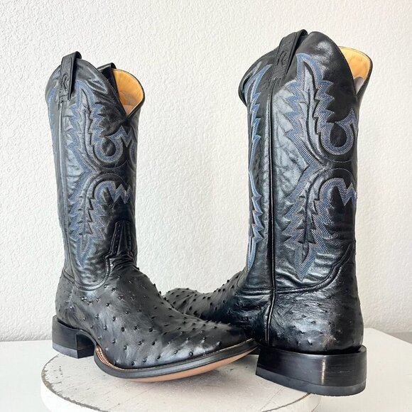 NEW Rod Patrick Mens Cowboy Boots 13.5AA Black Ostrich Leather Western Round Toe - Picture 1 of 12